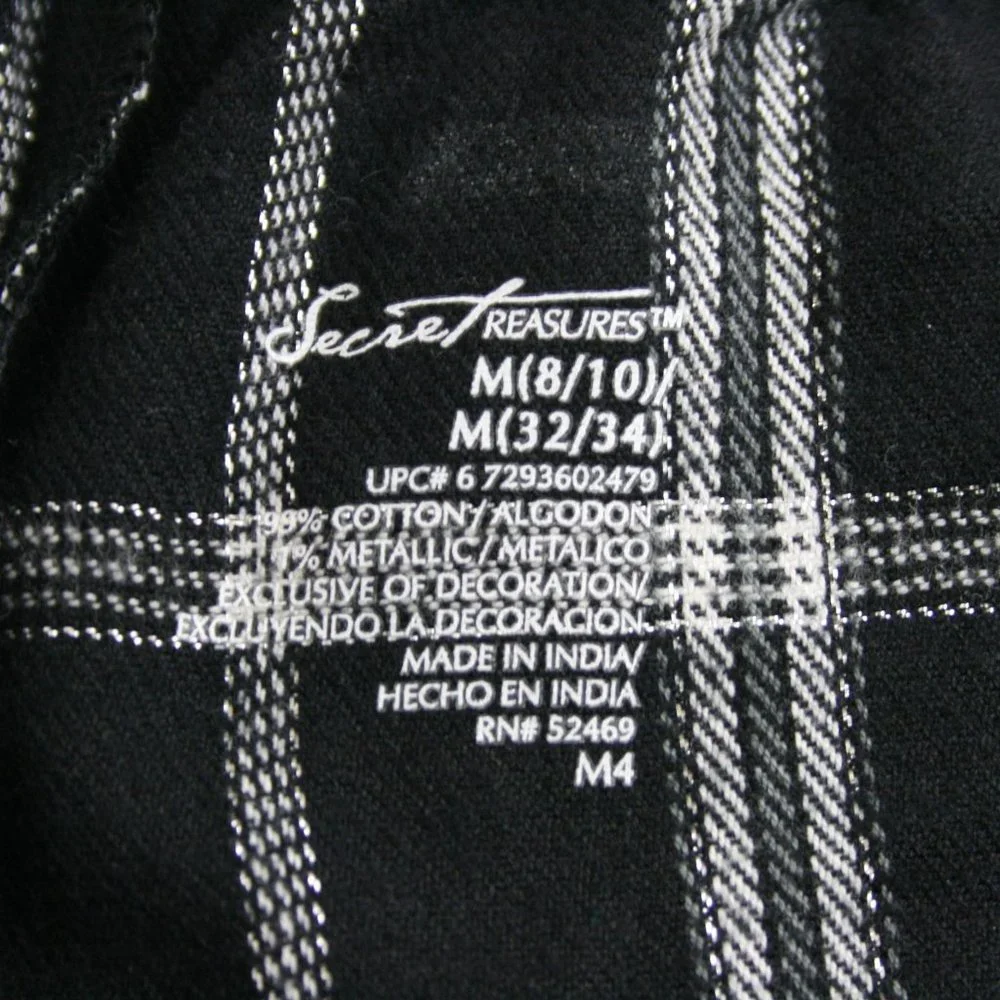 Vintage SecreTreasures Black Cotton Pajama Bottom w/ Glitter Silver Checks SZ M - Picture 6 of 8